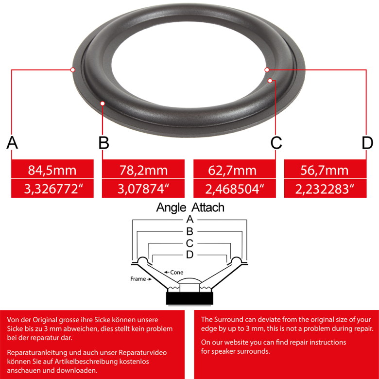 3" - 84.5mm Speaker Rubber Surround - Edge